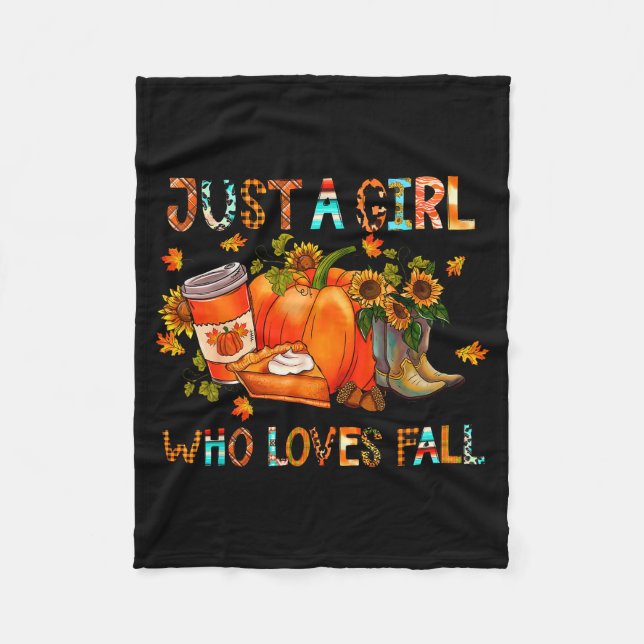 Just A Girl Who Loves Fall Pumpkin Cozy Thanksgivi Fleece Blanket (Front)