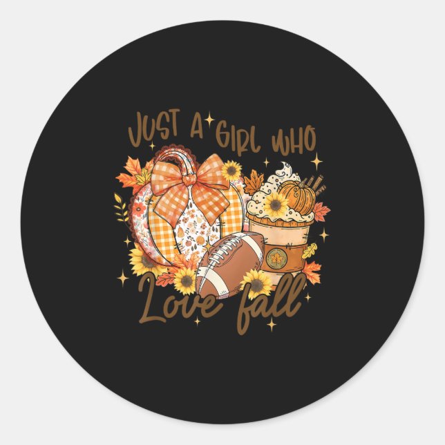 Just A Girl Who Loves Fall Pumpkin Football Cosy A Classic Round Sticker (Front)