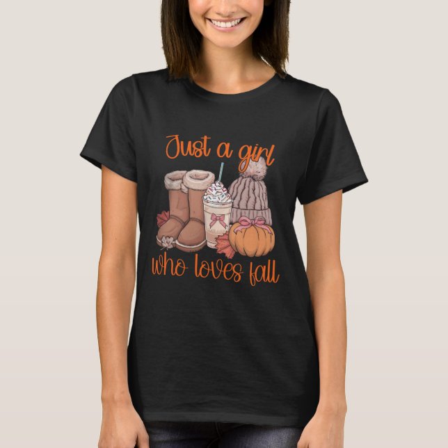Just A Girl Who Loves Fall Pumpkin Spice Coquette  T-Shirt (Front)