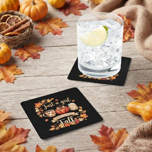 Just A Girl Who Loves Fall Season Coffee Autumn Square Paper Coaster