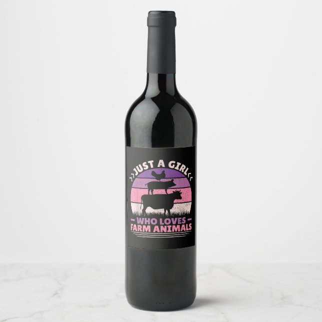 Just A Girl Who Loves Farm Animals Lover Women Far Wine Label (Front)