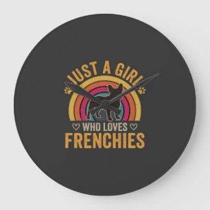 Just A Girl Who Loves Frenchies Retro Dog_1 Large Clock