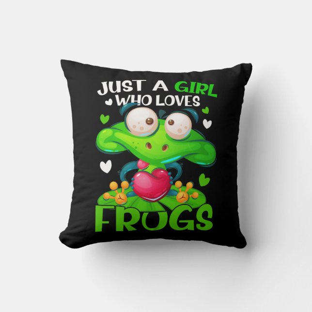 Just A Girl Who Loves Frogs Kids Girls Frog Cushion (Front)
