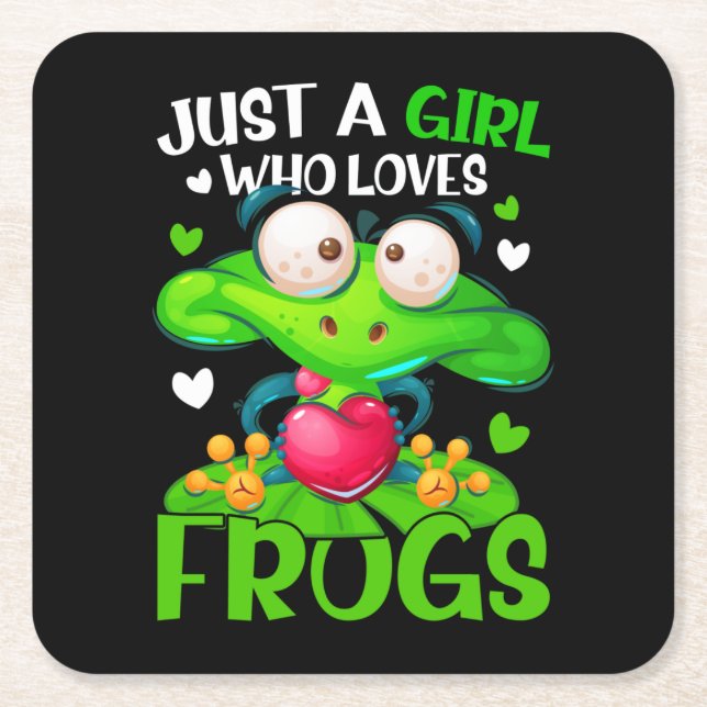 Just A Girl Who Loves Frogs Kids Girls Frog Square Paper Coaster (Front)