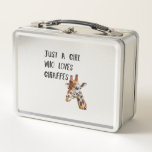 Just A Girl Who Loves Giraffes Cute Animal Giraffe Metal Lunch Box<br><div class="desc">Just A Girl Who Loves Giraffes Cute Animal Giraffe Girls</div>