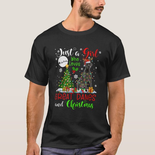 Just A Girl Who Loves Great Danes And Xmas Santa R T-Shirt (Front)