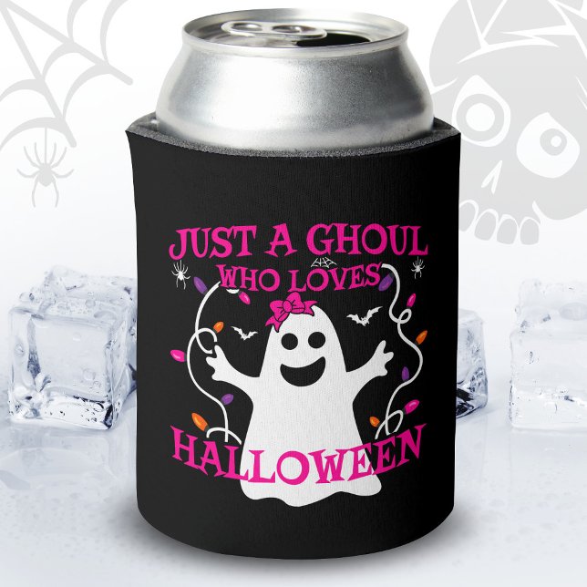 Just A Girl Who Loves Halloween Cute Pink Ghost Can Cooler (Creator Uploaded)