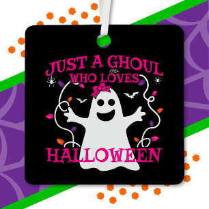 Just A Girl Who Loves Halloween Cute Pink Ghost Metal Tree Decoration