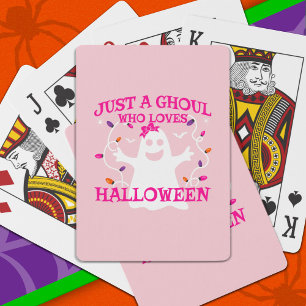 Just A Girl Who Loves Halloween Cute Pink Ghost Playing Cards