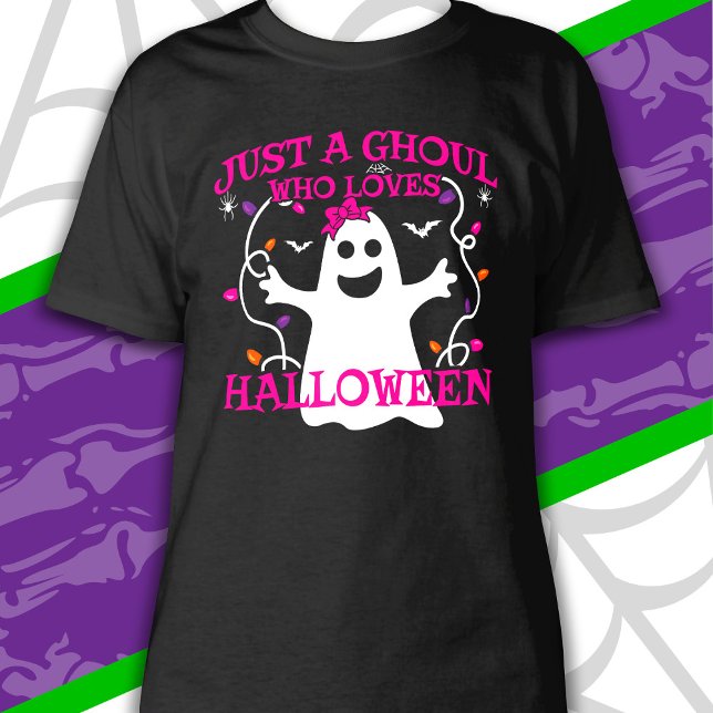 Just A Girl Who Loves Halloween Cute Pink Ghost T-Shirt (Creator Uploaded)