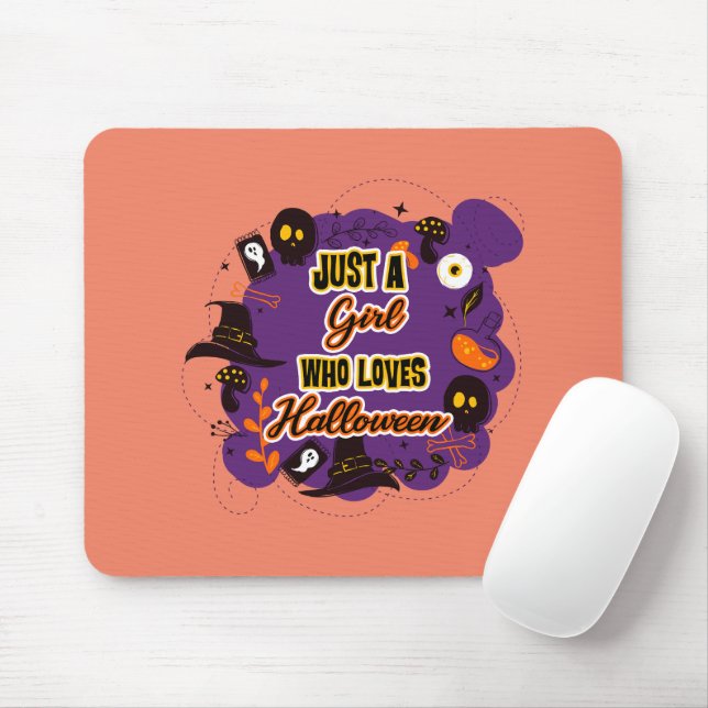 Just A Girl Who Loves Halloween Mouse Mat (With Mouse)