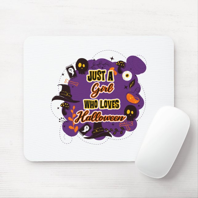 Just A Girl Who Loves Halloween Mouse Mat (With Mouse)