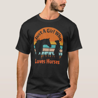 Just A Girl Who Loves Her Horse Retro Sunset Silho T-Shirt