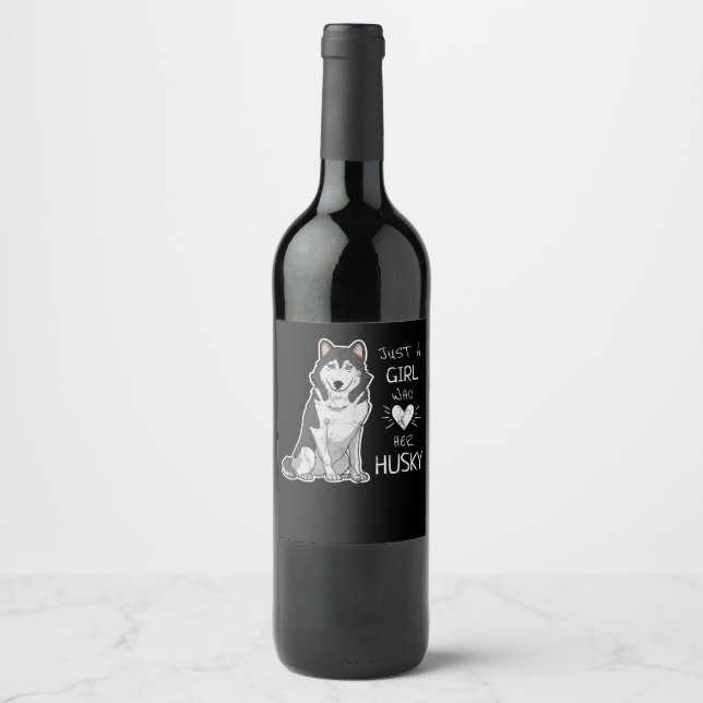 Just A Girl Who Loves Her Husky Dog Wine Label (Front)