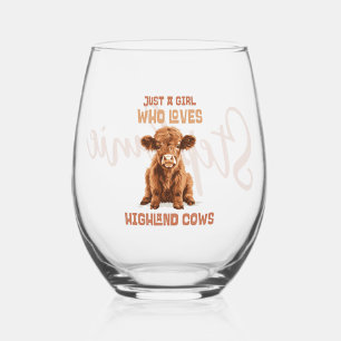 Just a girl who loves Highland Cows Stemless Wine Glass