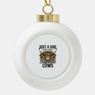 Just A Girl Who Loves Highland Cows Vintage Design Ceramic Ball Christmas Ornament