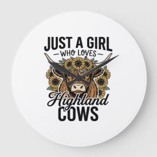 Just A Girl Who Loves Highland Cows Vintage Design Large Clock