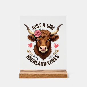 Just A Girl Who Loves Highland Cows Vintage Floral Acrylic Sign