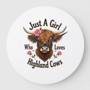 Just A Girl Who Loves Highland Cows Vintage Floral Large Clock