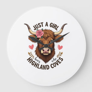 Just A Girl Who Loves Highland Cows Vintage Floral Large Clock