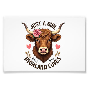Just A Girl Who Loves Highland Cows Vintage Floral Photo Print