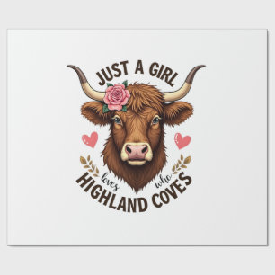 Just A Girl Who Loves Highland Cows Vintage Floral Wrapping Paper