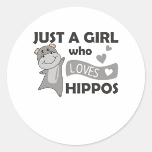Just A Girl Who Loves Hippos Cute Hippo Classic Round Sticker