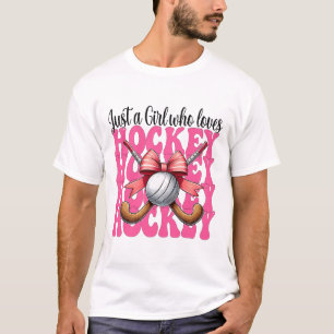 Just A Girl Who Loves Hockey Coquette Bow  T-Shirt