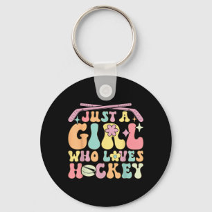 Just A Girl Who Loves Hockey Groovy Hockey Girl Key Ring