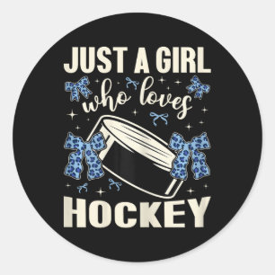 Just A Girl Who Loves Hockey Leopard Print Kids Gi Classic Round Sticker