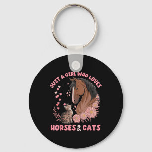 Just A Girl Who Loves Horses And Cats Cute Animal Key Ring