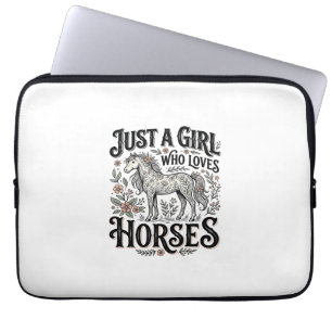 Just a Girl Who Loves Horses Floral Vintage Design Laptop Sleeve
