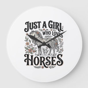 Just a Girl Who Loves Horses Floral Vintage Design Large Clock