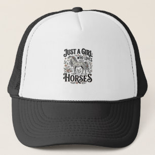 Just a Girl Who Loves Horses Floral Vintage Design Trucker Hat