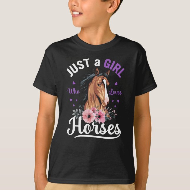 Just A Girl Who Loves Horses Girls Horse Owner T-Shirt (Front)