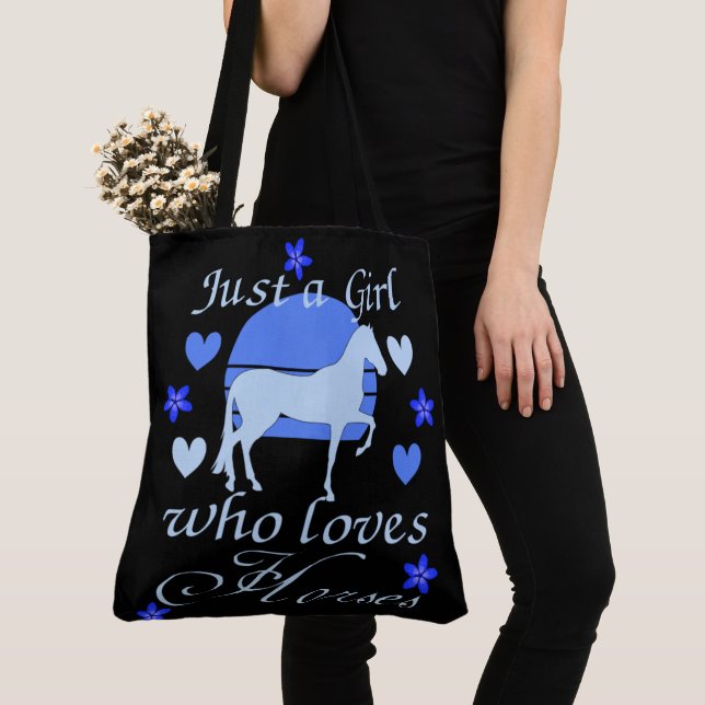 Just A Girl Who Loves Horses in Blue  Tote Bag (Close Up)