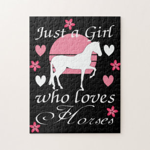 Just A Girl Who Loves Horses in Rose Pink Jigsaw Puzzle