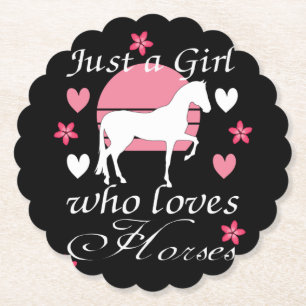 Just A Girl Who Loves Horses in Rose Pink Paper Coaster