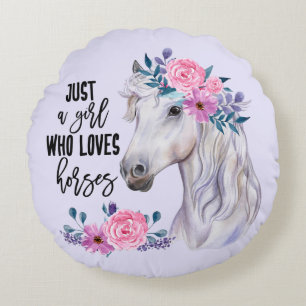 Just a Girl who Loves Horses - (Lavendar) Round Cushion
