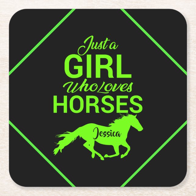 Just A Girl Who Loves Horses Personalised  Square Paper Coaster (Front)