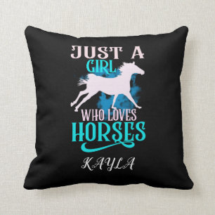 "JUST A GIRL WHO LOVES HORSES" PERSONALIZED THROW CUSHION
