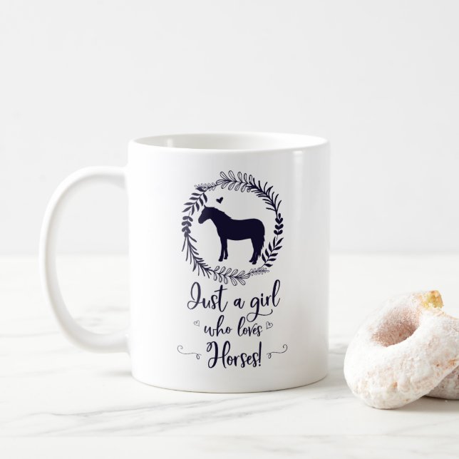 Just A Girl Who Loves Horses Silhouette Coffee Mug (With Donut)