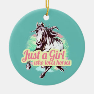 Just A Girl Who Loves Horses Watercolor Vintage Ceramic Tree Decoration