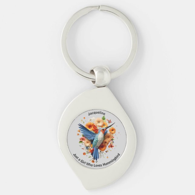 Just A Girl Who Loves Hummingbird Personalise Name Key Ring (Front)