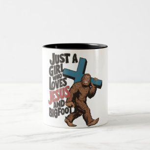Just a Girl Who Loves Jesus And Bigfoot Sasquatch Two-Tone Coffee Mug