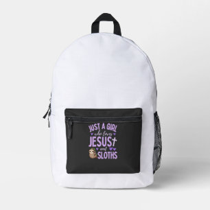 Just A Girl Who Loves Jesus and Sloths Christian C Printed Backpack