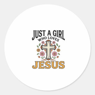 Just a Girl Who Loves Jesus Floral Cross Shirt_1 Classic Round Sticker
