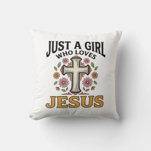 Just a Girl Who Loves Jesus Floral Cross Shirt_1 Cushion
