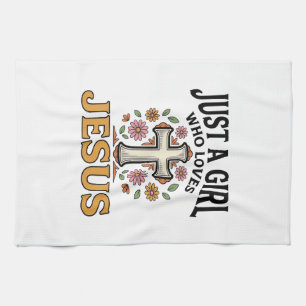 Just a Girl Who Loves Jesus Floral Cross Shirt_1 Tea Towel
