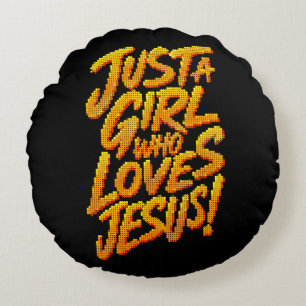 Just A Girl Who Loves Jesus Geometric Christian Round Cushion